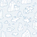 Vector Seamless pattern with iceberg, seals, penguins and ice floes.